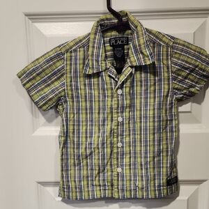 Place-  Green and Blue Plaid Shirt Button up  Y2K